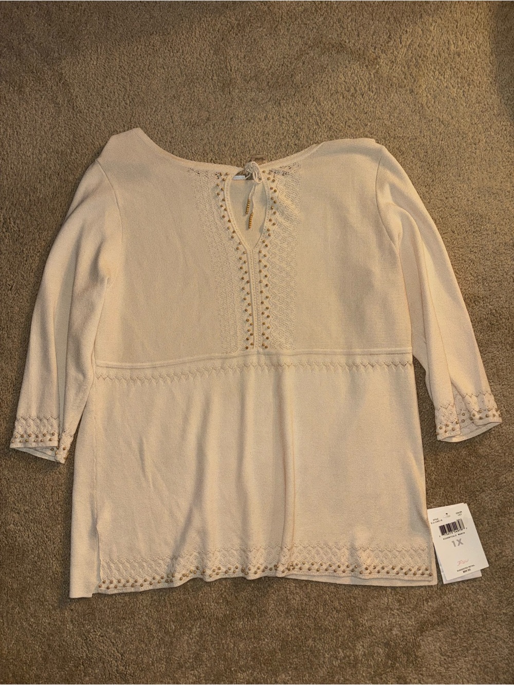 Essentials Cream Crochet-Trim Tunic Top